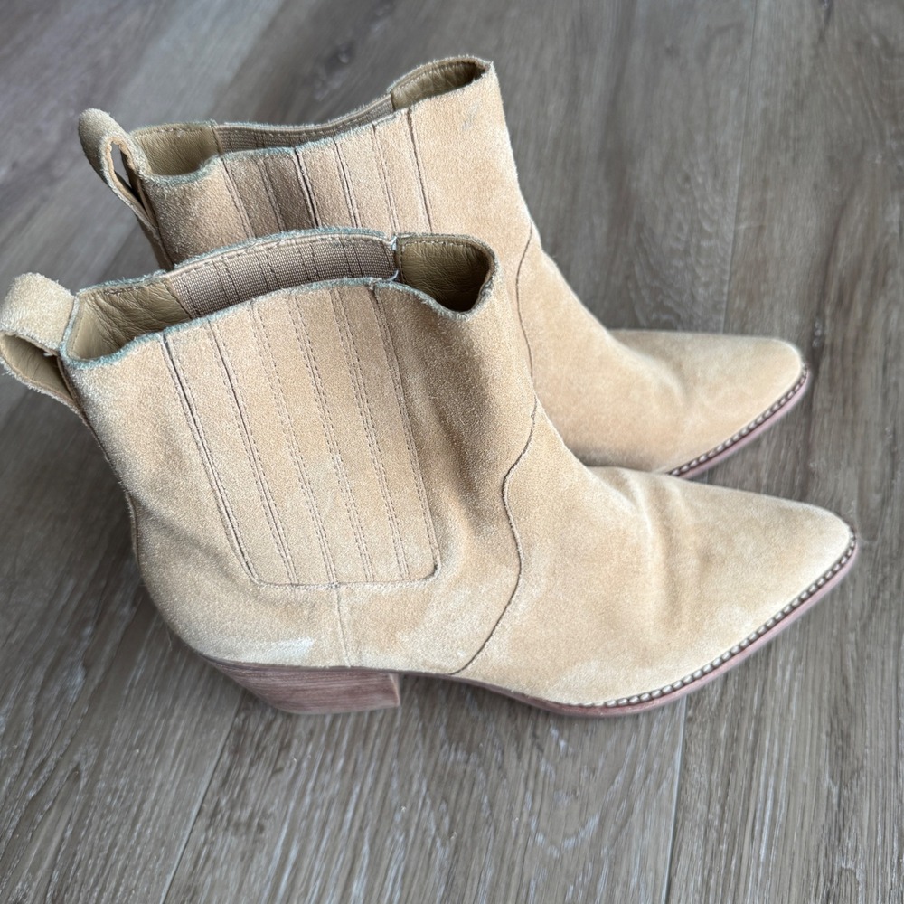 J.Crew Sadie Ankle Boots Tan Suede Western Pointed Block Heel AC328 Womens 9.5 - Picture 8 of 11